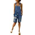 Floral Print Women Casual Loose Denim Jumpsuit Jeans Shorts