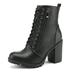 Dream Pairs Women's Round Toe Heel Ankle Boots Stacked Lace Up Zipper Ankle Boots Silverado Black Size 7.5