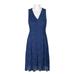 Donna Ricco V-Neck Sleeveless Pleated Zipper Back Floral Lace Dress-NAVY