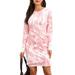 UKAP Womens Long Sleeve Round Neck Tunic Dress Autumn Holiday Pullover Hem Dress Ladies Tie Dye Print Cocktail Smock Dress Club Gradient Mini Dress