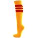 Golden Yellow Stripe Couver Elite Quality Athletic Knee-High Socks, Red Medium