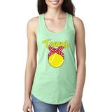 Wild Bobby, Tennis Mom Cute Bow Ribbon Tennis Ball, Mother's Day, Women Racerback Tank Top, Mint, Large