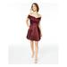 B DARLIN Womens Burgundy Short Sleeve Off Shoulder Mini Fit + Flare Party Dress Size 9\10