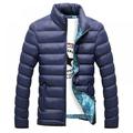 Gargrow Men Retro Solid Color Thick Cotton Winter Stand Collar Down Zipper Bomber Jacket Casual Coat