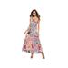 Lemetow Womens Bohemian Printed Lace-Up V-neck Sleeveless Dress Wrap Bodice Sleeveless Crossover Floor Long Dress