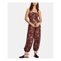 FREE PEOPLE Womens Brown Floral Sleeveless Halter Cuffed Jumpsuit Size L