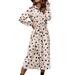 Sexy Dance Women Floral Button Down Collar Dresses Vintage Polka Dots Tie Belted Shirt Dress Ladies Maxi Dress