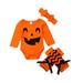 Newborn Baby Halloween Outfits Infant Girl Pumpkin Face Long Sleeve Romper Bodysuit Leg Warmers+Headband