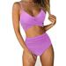 Women's Bikini Set-Criss Cross Bra+High Waist Brief,2 Pcs Sexy Bathing Suits Beachwear