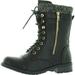 Forever Link Womens Mango-31 Round Toe Military Lace up Knitted Ankle Cuff Low Heel Combat Boots