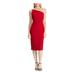 RALPH LAUREN Womens Red Embellished Sleeveless Asymmetrical Neckline Below The Knee Body Con Cocktail Dress Size 2