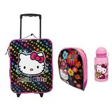 Hello Kitty Rainbow Stars Under seat Luggage Carry on + 12" Backpack + Water Bottle set