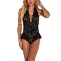 Women V-Neck Romper Jumpsuit Lingerie Halter Nightwear Lace One Piece Bodaysuit Floral Bowknot Rompers