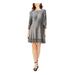 JESSICA HOWARD Womens Silver Long Sleeve Crew Neck Short Fit + Flare Cocktail Dress Size 10P