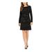 JESSICA HOWARD Womens Black Embellished Floral Long Sleeve Jewel Neck Above The Knee Fit + Flare Evening Dress Size 14P