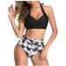 Wuyemeili Women's Vintage Swimsuit Two Piece Retro Halter Neck Ruched High Waist Bikini Set