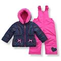 Arctic Quest Girl's Foil Heart Puffer Jacket and Bib Snowsuit Set - Size 6X, Navy/Pink