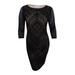 CALVIN KLEIN Womens Black Embellished 3/4 Sleeve Jewel Neck Above The Knee Sheath Cocktail Dress Size: S