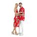 Couple Matching Hawaiian Luau Cruise Party Outfit Shirt Dress in Hibiscus Red