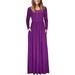 DYMADE Women's Henley Round Neck Long Sleeve Pocketed Maxi Dress