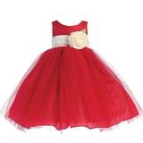 Girls Red Ivory Sash Poly Silk Tulle Flower Girl Dress 8