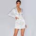 Tomshoo Fashion Women Suit Dress Notched Lapel Plunge Buttons Long Sleeves Fluorescent Party Blazer Casual Mini Dress