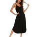 Womens Maxi Nightgowns Sleeveless Full Length Pajamas for Pregnancy,Summer Casual Nightshirt Loungewear Soft V Neck Chemise Sleep Dress for Women Plus Size, Black S-2XL