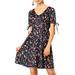 Allegra K Junior's Floral V Neck Short Sleeves Tie Cuff A-Line Dress