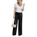 OL Womens High Waist Palazzo Pants Casual Button Wide Leg Pants Baggy Solid Color Pantalon Lounge Pants Trousers