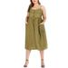 Sexy Dance Women Plus Size Plain Dress Summer Casual Boho Sling Buttons Maxi Dress Square Neck Party Beach Holiday Sundress Pocket