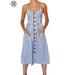 Luxtrada Women's Dresses Summer Boho Floral Spaghetti Strap Button Down Belt Swing A line Midi Dress with Pockets (Stripe Blue,L)