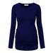 Sexy Dance Womens Casual Loose Pregnancy Plain T-Shirt Long Sleeve Round Neck Blouse Lady Plain Color Pleated Hem Tunic Top Side Button Decoration Pullover