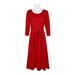 Nina Leonard Scoop Neck Long Sleeve Tie Front Solid Jersey Dress-RED