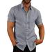 MAWCLOS Men's Linen Button Down Dress Shirt Short Sleeve Casual Beach Tops Lapel Neck Solid Color Blouse