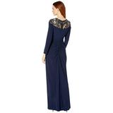 Adrianna Papell Draped Jersey Gown with Sequin Yoke Midnight