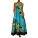 Womens Plus Size Printed V Neck Sleeveless Maxi Summer Sundress Holiday Casual Long Dress