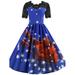Selfieee Women's Vintage Cocktail Dress Funny Printed Holiday Swing Party Dress 40378 Navy Blue Large