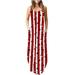 Tuscom Summer Maxi Dress for Women Independence Day Long Dress with Pockets American Flag Print Sundress 4th of July Patriotic Madi Dress Casual Spring Dress