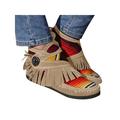 UKAP Women Suede Rainbow Striped Tassels Ankle Boots Retro Bootie Casual Shoes Buckle