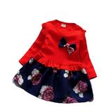 Little Girls Casual Dress, Cute Long Sleeve Knit Sweater Ruffle Floral Dress Fall Party Dress Clothes