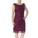 RALPH LAUREN Womens Purple Lace Cap Sleeve Boat Neck Knee Length Sheath Formal Dress Size: 4