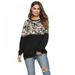 Autumn Floral Print Patchwork Womens Loose Long Sleeve O Neck Elegant Sweatshirt Jumper Tops