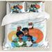 African American Family Duvet Cover Set Queen Size, Happy Cozy and Cute Multi-Generation Family Scene, 3 Piece Bedding Set with 2 Pillow Shams, Baby Blue and Multicolor, by Ambesonne