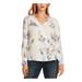 VINCE CAMUTO Womens Ivory Floral Long Sleeve V Neck Top Size XL