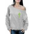 Awkward Styles Green Cross Ladies Off The Shoulder Sweatshirts Cross Sweater Jesus Clothing for Women Cross Oversized Sweatshirt Christian Cross Clothes Cross Off The Shoulder Sweatshirt for Women