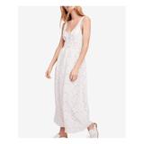 FREE PEOPLE Womens Ivory Ruched Printed Sleeveless V Neck Maxi Empire Waist Dress Size 8