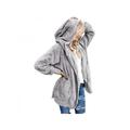 Women Causal Soft Hooded Placket Jacket With Pocket, Fleece Plush Warm Faux Fur Fluffy Jacket Coat