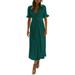 Casual Loose Dress for Women Plain Sundress Buttons Long Maxi Dress Short Sleeve Deep V-neck Dress Summer Dress