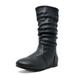 Dream Pairs Girl's Kid's Cute Zipper Flat Heel Mid Calf Boot Shoes Blvd-K Black/Pu Size 5