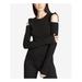 DKNY Womens Black Cold Shoulder Glitter Long Sleeve Jewel Neck Sweater Size L